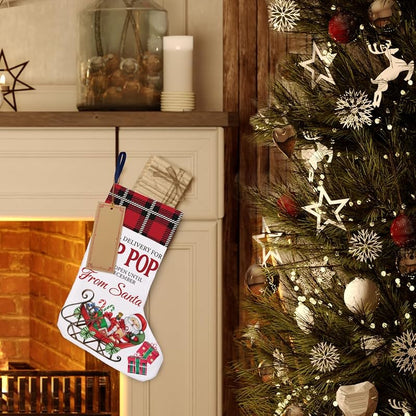 Pop Pop Christmas Stocking A17 - Burlap Rustic Gift Stocking 16x12 inches