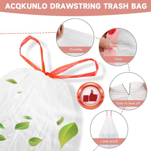Magesh 2 Gallon Small Trash Bags - Strong Drawstring Mini Garbage Bags, 60 Count, White, Unscented