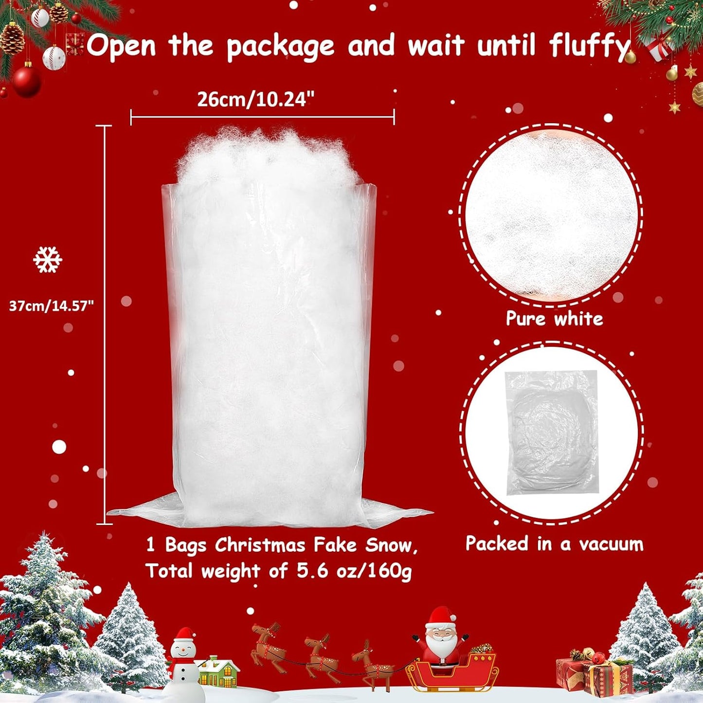 Skiennix Christmas Fake Snow Decoration - 7 Oz Fluffy White Artificial Snow for Holiday Decor