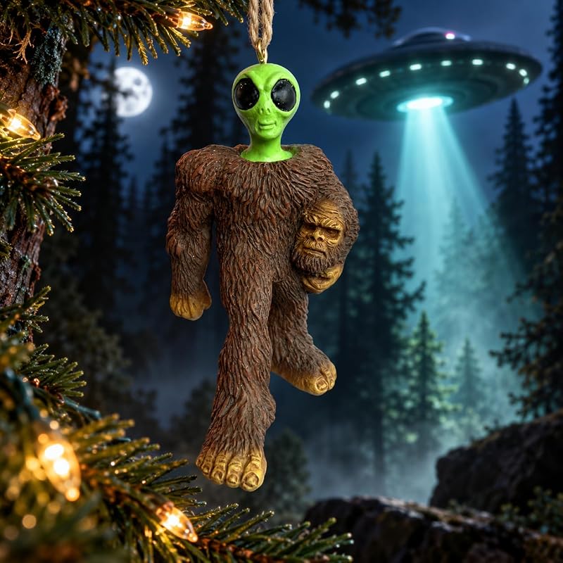 Alien in Bigfoot Costume Christmas Ornament – 4" Funny Holiday Decor (Variation: 4" Alien in Bigfoot Costume)
