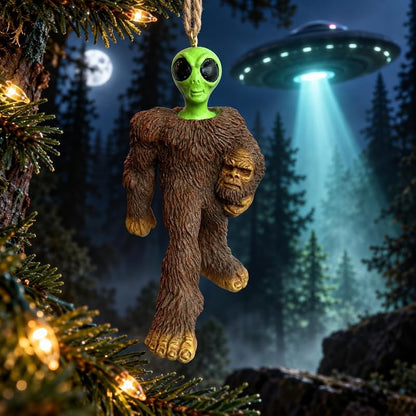Alien in Bigfoot Costume Christmas Ornament – 4" Funny Holiday Decor (Variation: 4" Alien in Bigfoot Costume)