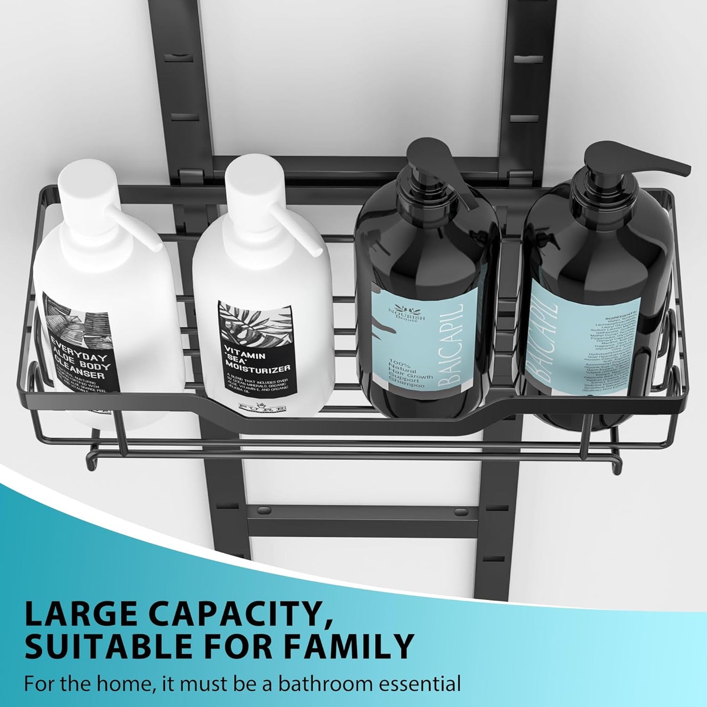 Moforoco Over The Door Shower Caddy - 3-Tier Hanging Organizer for Bathroom & Kitchen Storage - Black