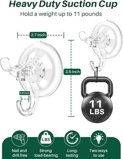 Heavy Duty Suction Cup Hooks - 5 Pack Wreath Hangers for Front Door | Removable Garland Hanger Holds 11 Lbs