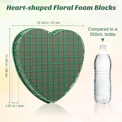 STOBOK Floral Foam Hearts - Heart-Shaped Floral Foam Cage with 5 Suction Cups for Weddings | Green, 12.2 x 11.4 in