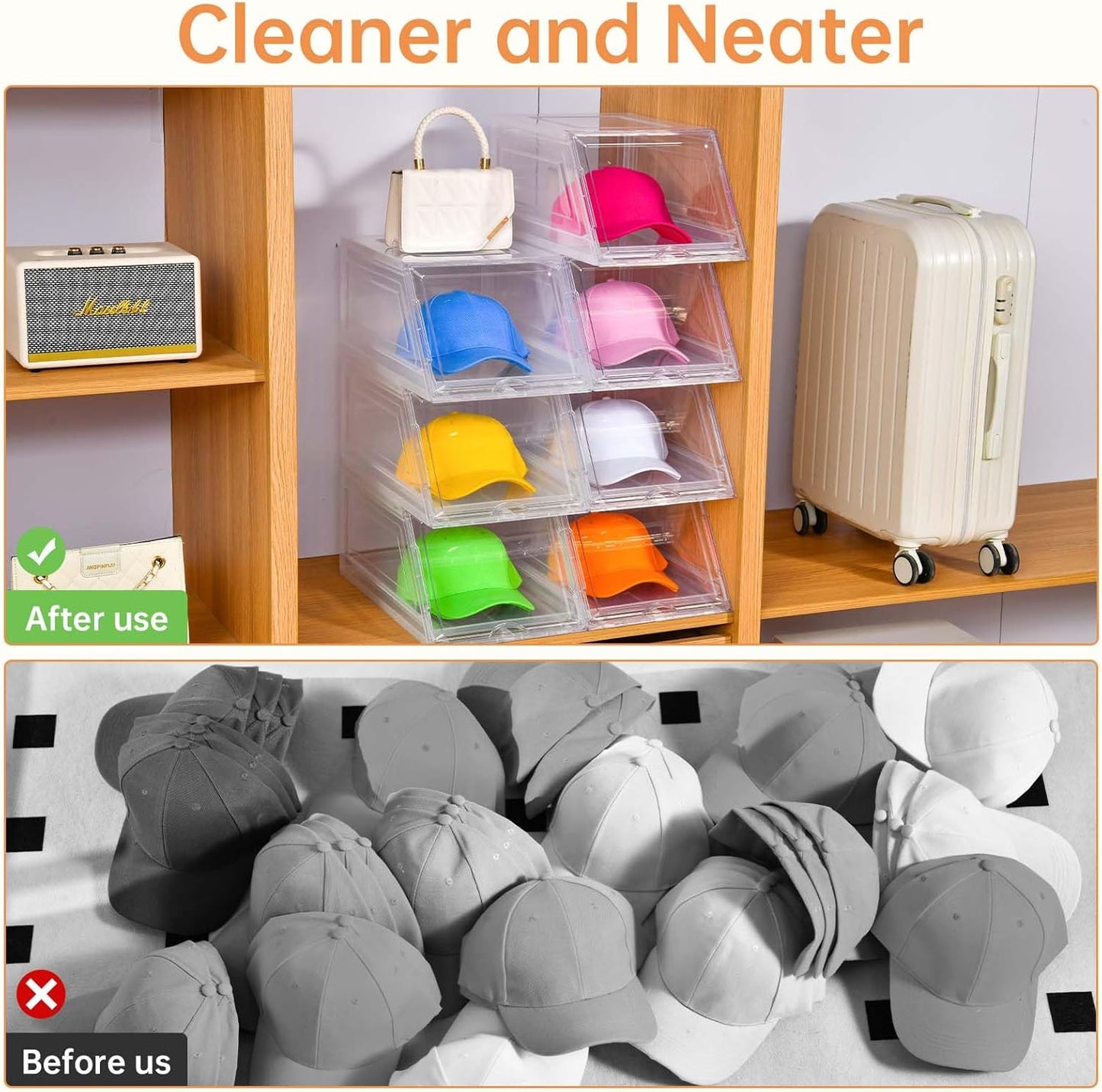 Skiennix Hat Organizer - Large Clear Baseball Cap Holder with Sliding Drawer | 2 Pack, Holds 12 Hats