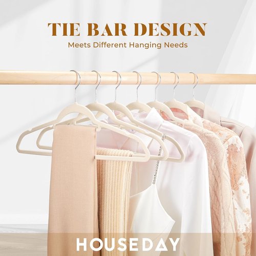 HOUSE DAY Black Velvet Hangers - 60 Pack with Tie Bar | Ivory Velvet Hangers - 20 Pack