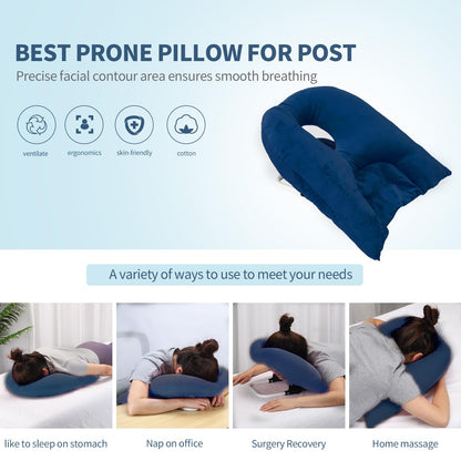 Face Down Pillow for Sleeping, Prone Pillow for Vitrectomy or Retinal Surgery, Adjustable Height Prone Prone Pillow Face Down Sleep, Retina Lying Pillow Eye Surgery Recovery (Velvet-Dark blue)