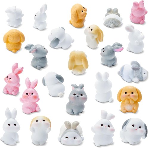 Exasinine Mini Rabbit Figurines - 24Pcs Resin Bunny Ornaments for Fairy Garden Décor
