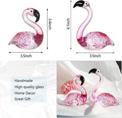 LONGWIN Handmade Art Glass Flamingo Figurines - Hand Blown Collectible Sculptures for Home & Wedding Decor (2 Pcs)