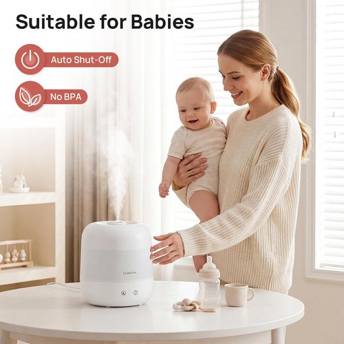 Clarston 2L Cool Mist Humidifier - 360° Adjustable Nozzle, Ultra-Low Noise, BPA-Free, Ideal for Bedrooms
