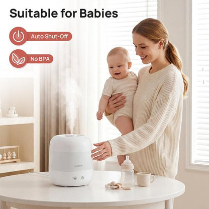 Clarston 2L Cool Mist Humidifier for Bedroom with 360° Adjustable Nozzle, High and Low Mist Levels, Ultra-Low Noise, Light-Off, No BPA, Auto Shut Off, Ideal Baby Humidifier with Easy Top Filling