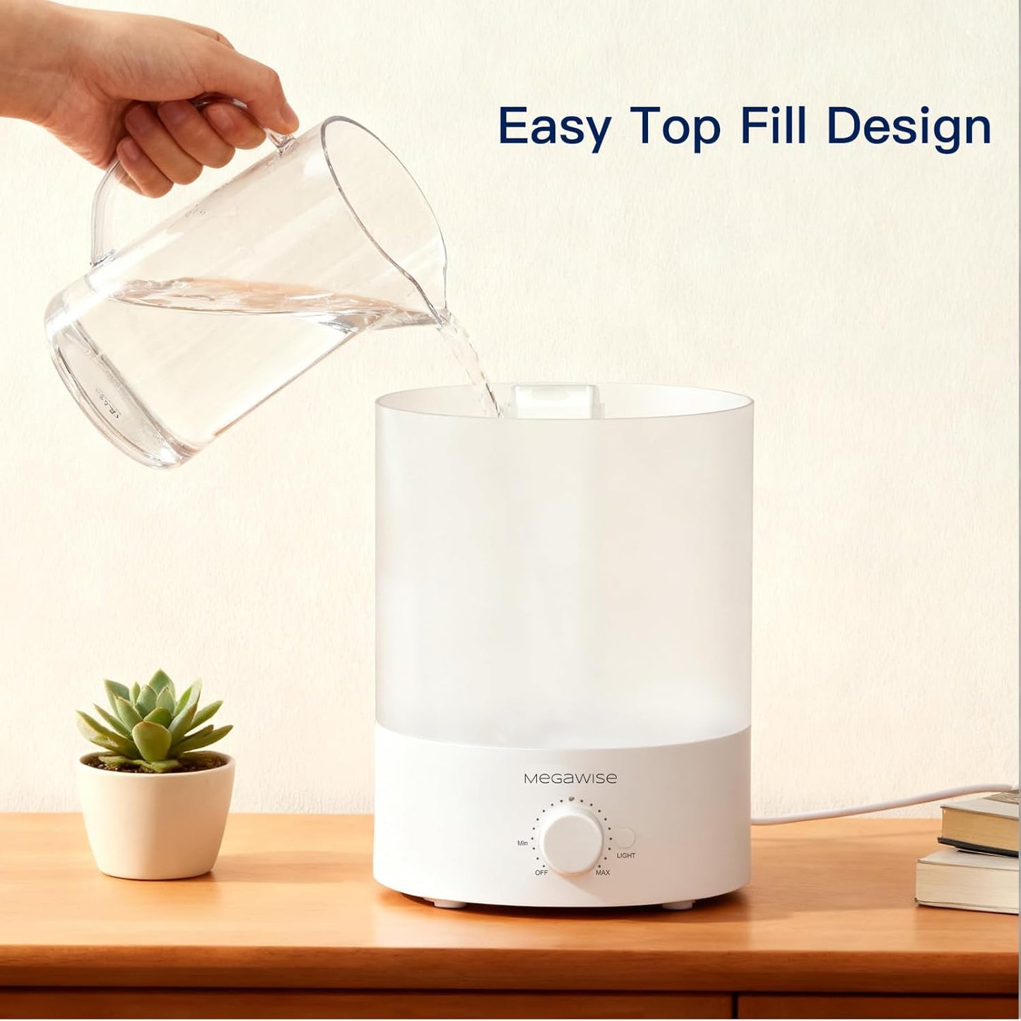 MEGAWISE Ultrasonic Cool Mist Humidifier - 3.5L Top-Fill Essential Oil Diffuser with Night Light & Auto Shut-Off (2 Pack)