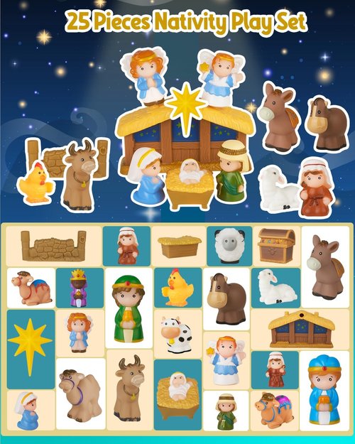 COOLTUNE 25-Piece Nativity Set for Kids - Soft Rubber Christmas Playset for Toddlers Ages 1-6