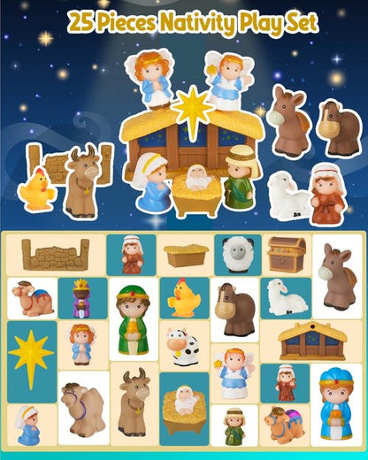 COOLTUNE 25-Piece Nativity Set for Kids - Soft Rubber Christmas Playset for Toddlers Ages 1-6