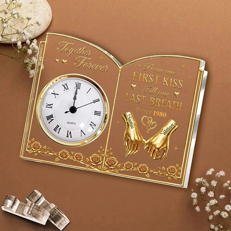 Personalized Acrylic Desk Clock – From Our First Kiss Till Our Last Breath