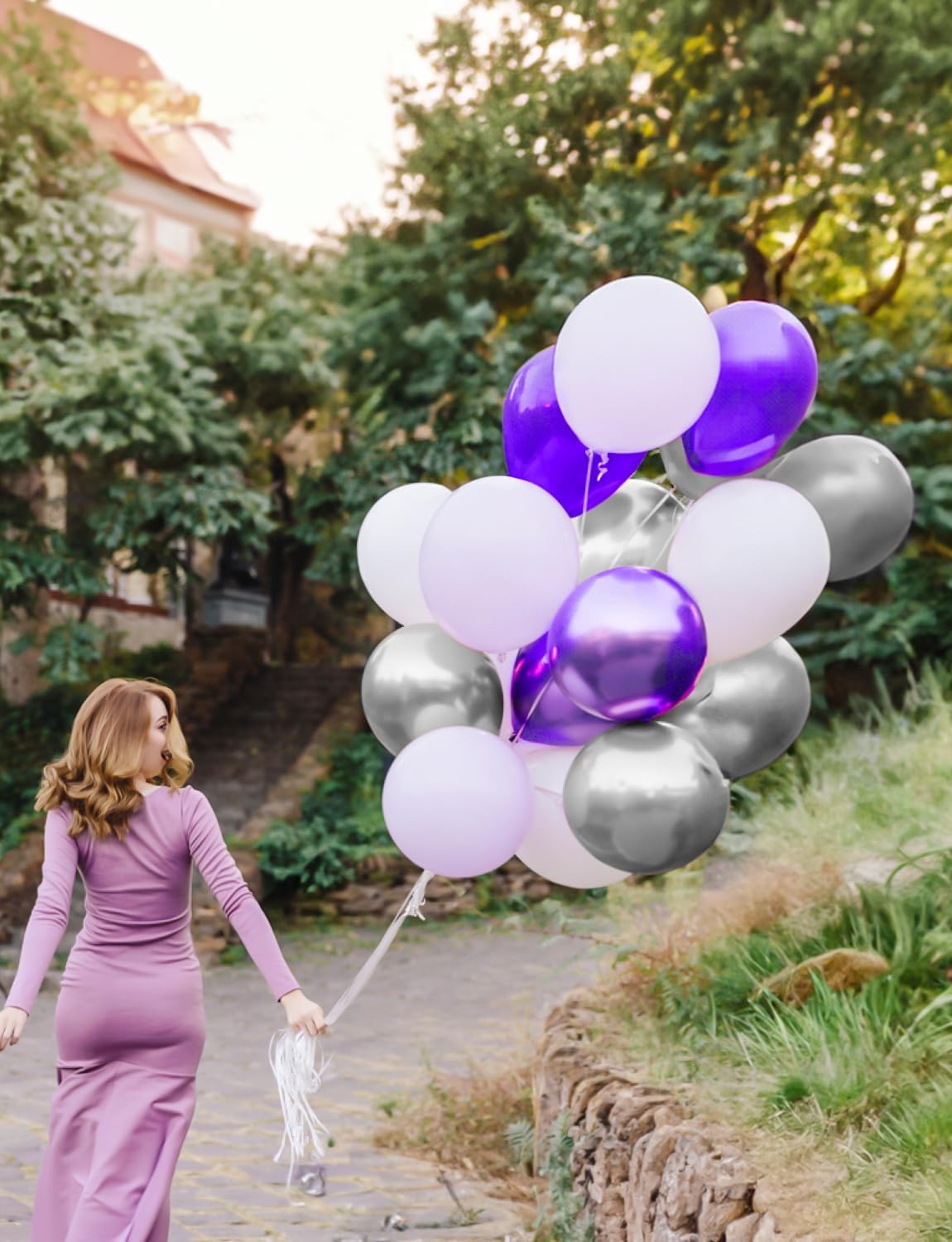Skiennix 12-Inch Purple & Silver Balloons - 60pcs Pastel Lavender Confetti for Parties & Celebrations