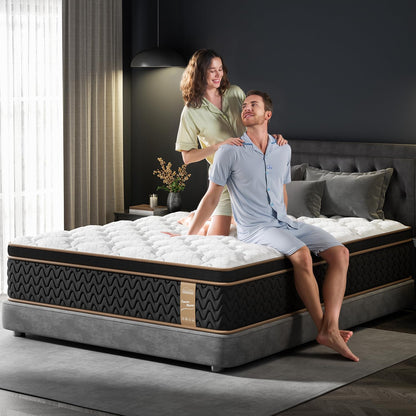 Queen Mattress - 12 Inch Cooling Hybrid Bed in a Box | 7-Zone Pocket Spring for Motion Isolation & Support