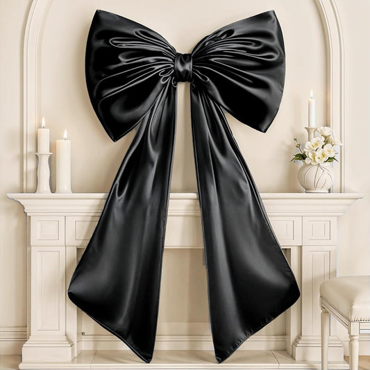 Skiennix Black Bow Decor - 40 x 24 Inches Large Satin Ribbon Bow for Wedding & Birthday Decor