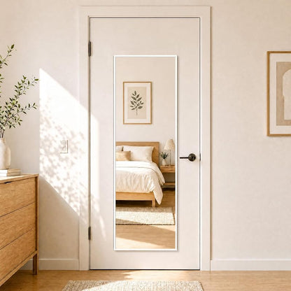 57x15.75 Inch Glassless Mirror - White, No-Drill Wall Mount, Self-Adhesive