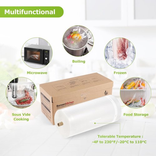 Bonsenkitchen Vacuum Sealer Bags Rolls - 11” x 150’ | BPA-Free, Easy Cut & Seal for Meal Prep & Sous Vide Cooking