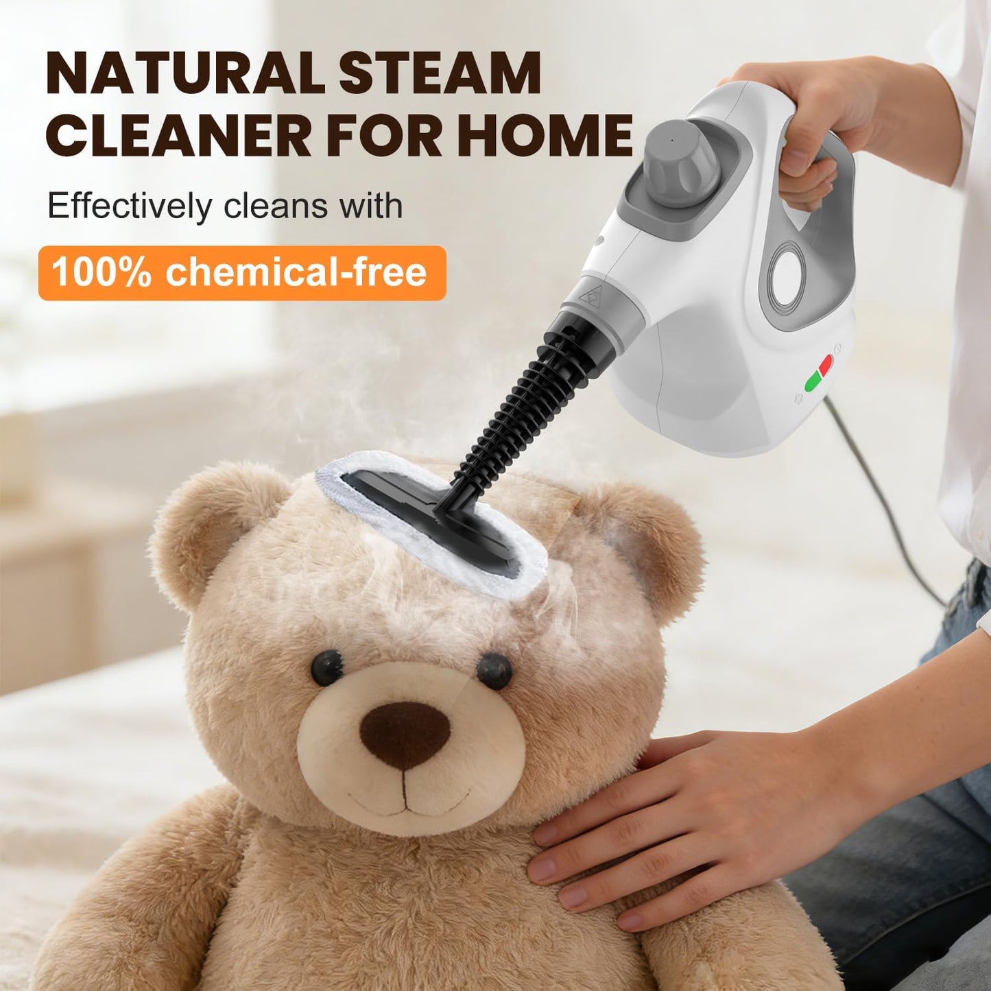 Skiennix Handheld Steam Cleaner - Portable Pressurized Steamer with 15 Accessories for Multi-Surface Cleaning | Grey Cap & Handle