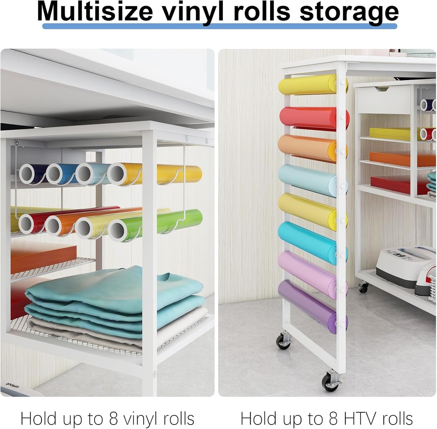 PUNCIA Heat Press Stand - 360° Rotating Craft Cart Table for Cricut | Vinyl Roll Holder & Storage Solution