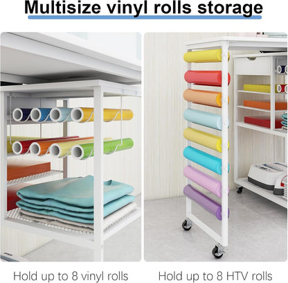 PUNCIA Heat Press Stand - 360° Rotating Craft Cart Table for Cricut | Vinyl Roll Holder & Storage Solution