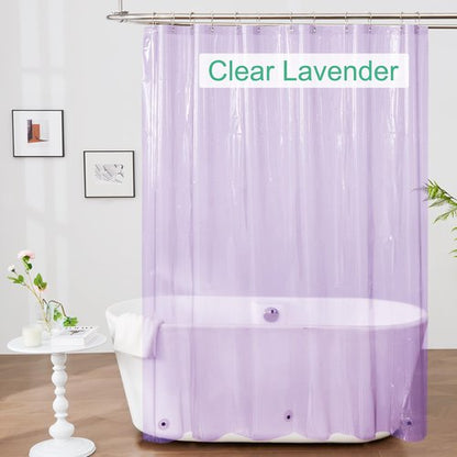 Mrs Awesome Clear Lavender Shower Curtain Liner with 3 Magnets, 72x72 Premium Flexible Sturdy Plastic Shower Curtain for Bathroom Lightweight & Waterproof, Clear Lavender