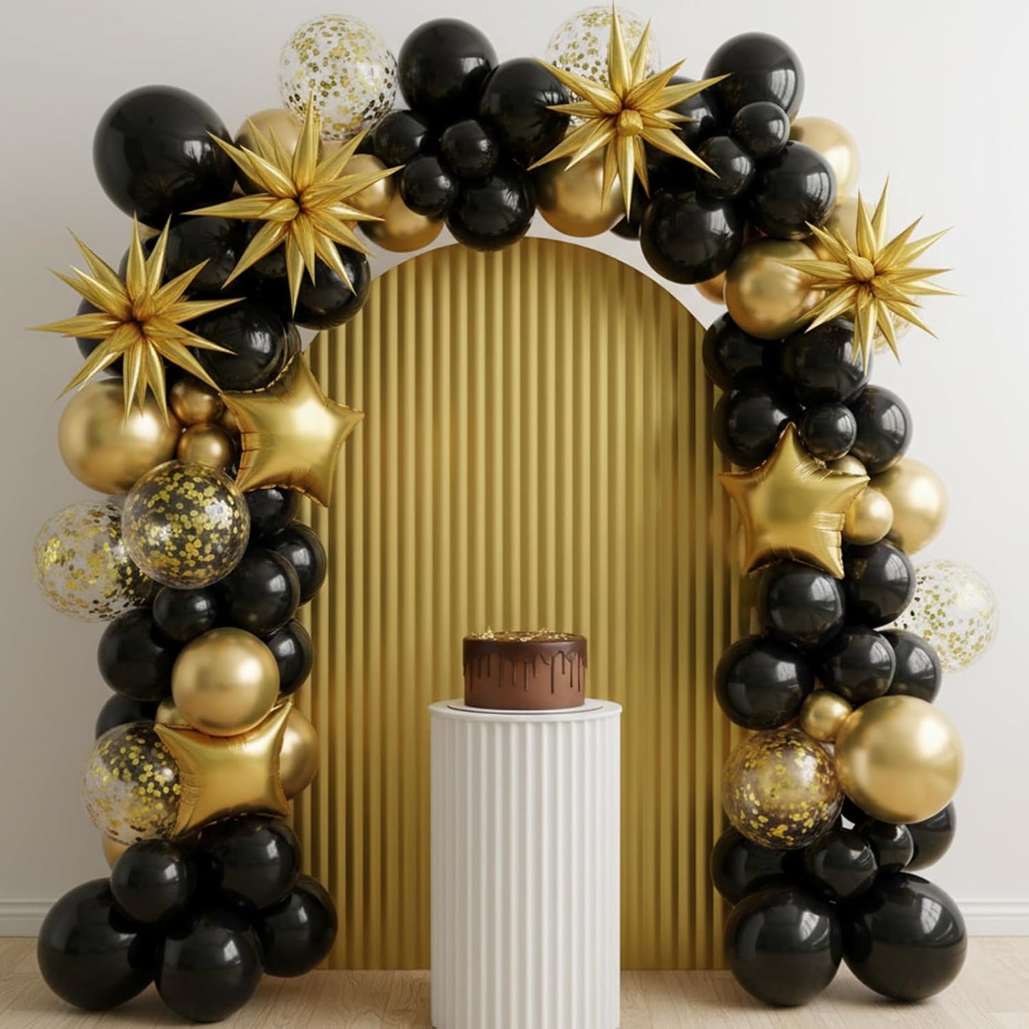 RUBFAC Black and Gold Balloons - 129-Piece Latex Garland Kit for Weddings, Graduations & Birthdays
