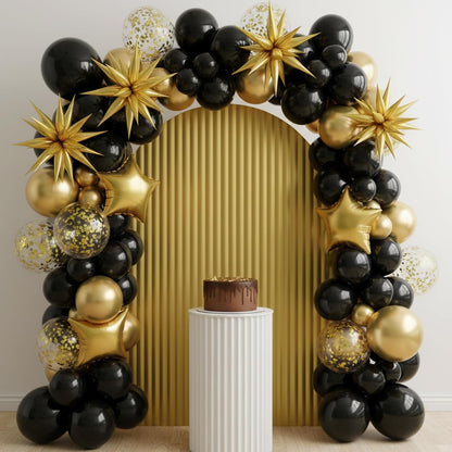 RUBFAC Black and Gold Balloons - 129-Piece Latex Garland Kit for Weddings, Graduations & Birthdays