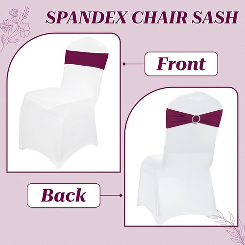 MDS Premium Spandex Chair Sashes - Stretchy Bow Covers with Buckle Slider for Weddings | Eggplant, Pack of 100