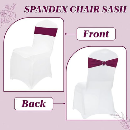 MDS Premium Spandex Chair Sashes - Stretchy Bow Covers with Buckle Slider for Weddings | Eggplant, Pack of 100