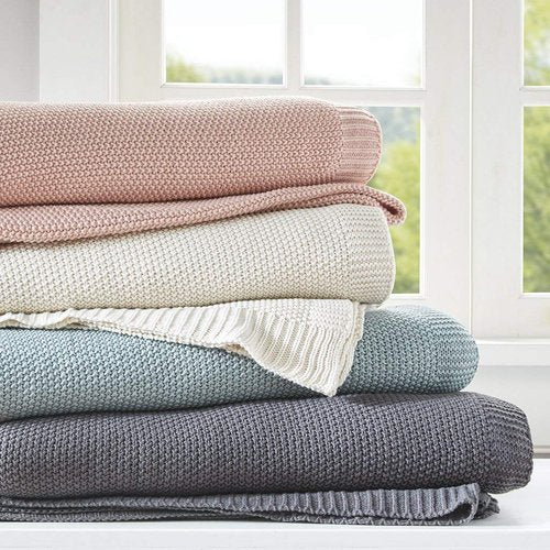 INK+IVY Bree Knit Throw Blanket for Bed, Sofa, and Couch, Lightweight, Breathable, Soft & Cozy Summer Blanket, Full/Queen (90 in x 90 in), Ivory