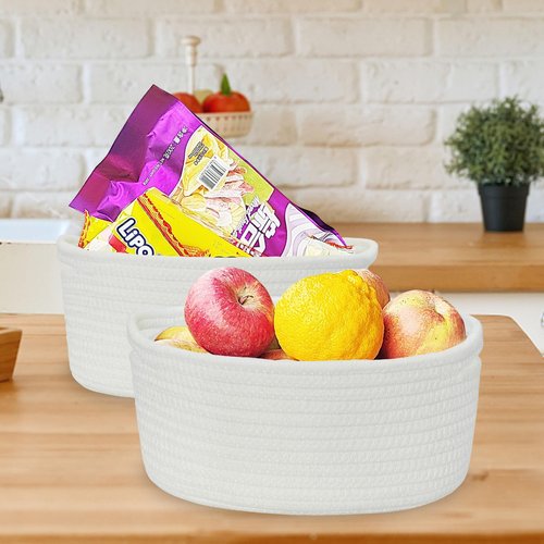 ABenkle Small Woven Basket, Cute Small Basket, Rope Room Shelf Storage Basket, Cat Dog Toys Basket Chest Box, Empty Decorative Gift Basket, 12"x 8" x 5"