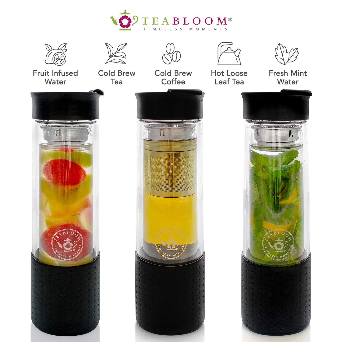 Teabloom All-Purpose Beverage Double-Wall Glass Tumbler - 13.5 oz / 400 ml - Trailblazer Tea Travel Bottle