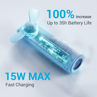 SodaRide Airluxe Mini 3-in-1 Portable Fan Rechargeable- Handheld Fan with 35-Hour Battery Life, Fast Charging Power Bank&Flashlight- Personal Fan for Travel, Vacation, and Festival Essentials Blue