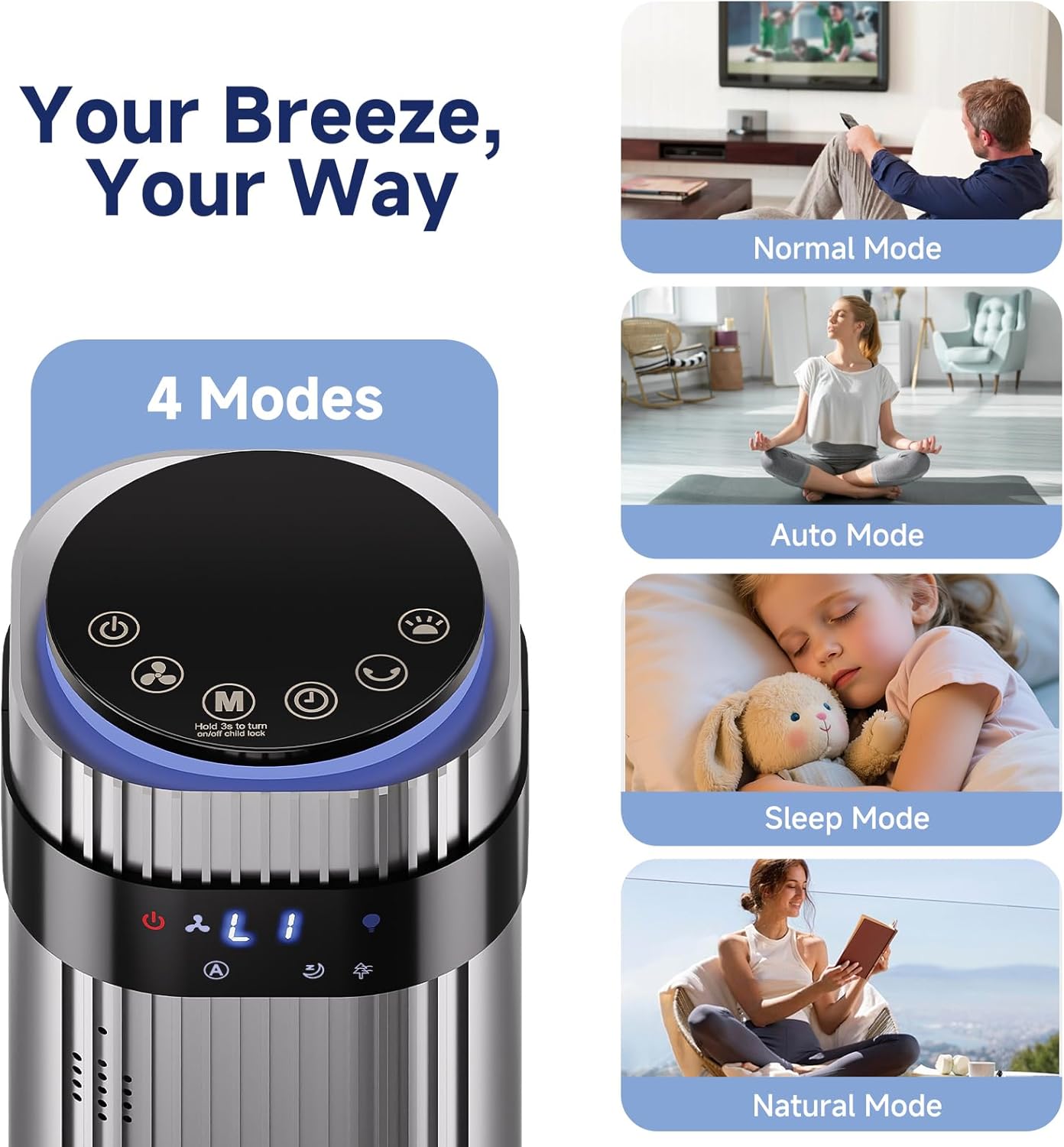 OLIXIS Tower Fan - Quiet 28dB Bladeless Oscillating Fan with Remote, 12H Timer, 5 Speeds | Grey