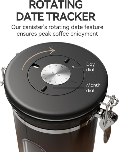Veken French Press 34oz - Dark Pewter Coffee Maker with 22oz Copper Canister Set