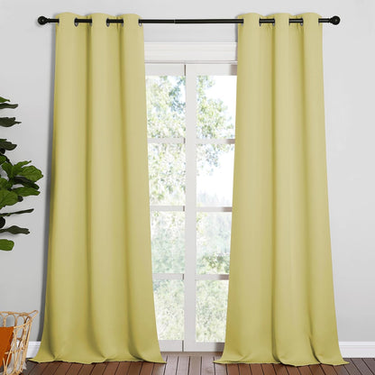 NICETOWN Blackout Curtains for Patio Glass Doors - Privacy Panel Drapes, Pale Yellow, 42" x 90" (1 Pair)