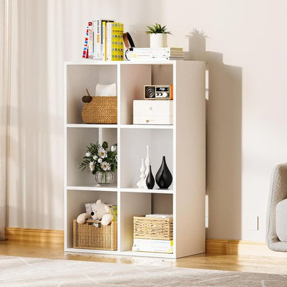 COMHOMA 6-Cube Storage Organizer - Versatile Open Back Design | 11-Inch White Bookshelf for Home & Office