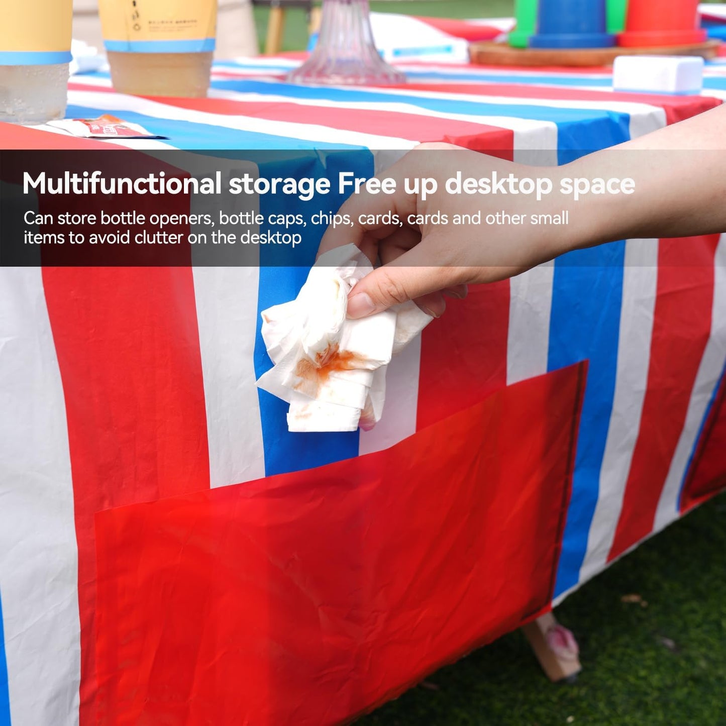 Regine Switzerland 3-Pack Disposable Plastic Tablecloths - Patriotic Striped Design | 72” x 54” for Fourth of July & Parties