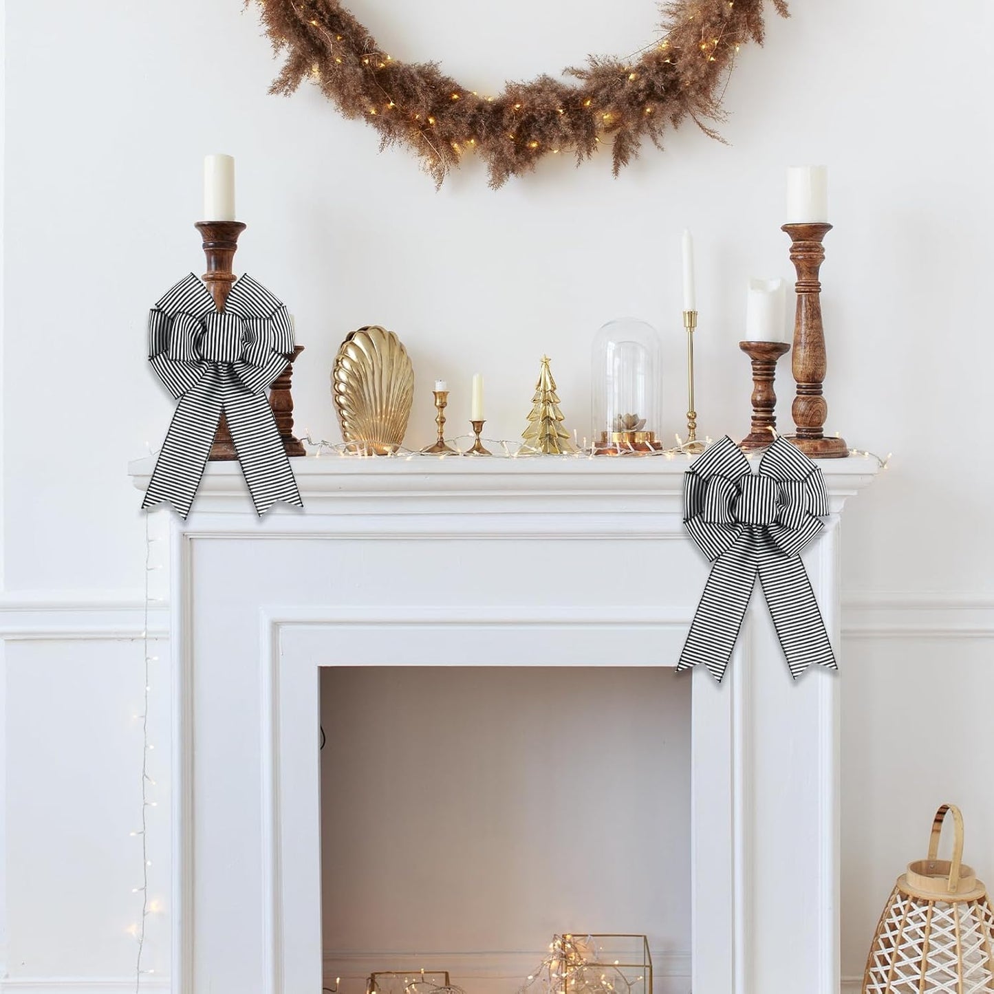 Regine Switzerland Black & White Stripe Wreath Bows - Rustic Burlap Decorative Ornaments for Weddings & Parties