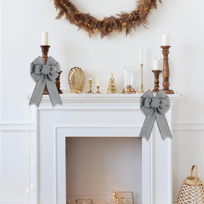 Regine Switzerland Black & White Stripe Wreath Bows - Rustic Burlap Decorative Ornaments for Weddings & Parties