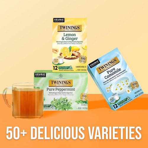 Twinings Pure Peppermint Herbal Tea 72 K-Cup Pods for Keurig, 12 Count (Pack of 6), Made with 100% Pure Peppermint, Naturally Caffeine-Free, Enjoy Hot or Iced