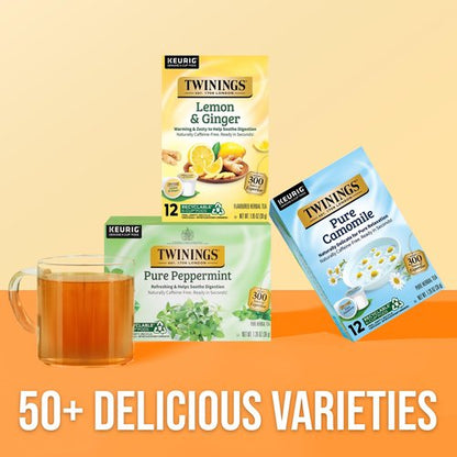 Twinings Pure Peppermint Herbal Tea 72 K-Cup Pods for Keurig, 12 Count (Pack of 6), Made with 100% Pure Peppermint, Naturally Caffeine-Free, Enjoy Hot or Iced