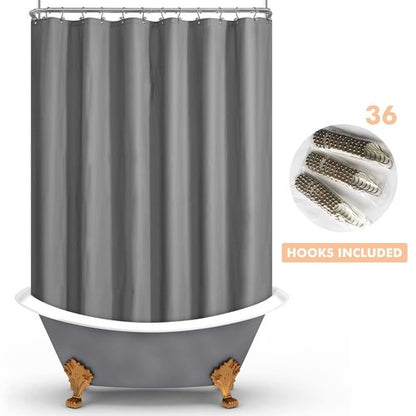 Mrs Awesome Grey Clawfoot Tub Shower Curtain or Liner with 12 Magnets - Free 36 Hooks Included, Waterproof PEVA, 180" x 70", Dark Gray