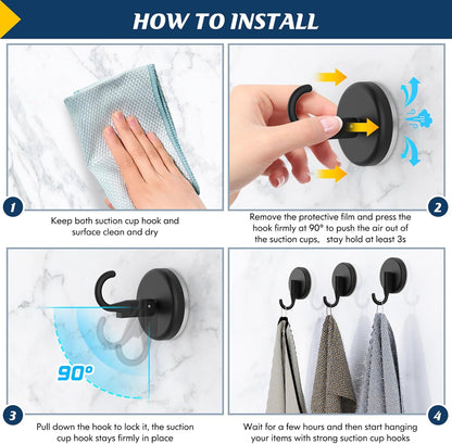 MOTAIPEAK Suction Cup Hooks - Versatile Shower Hooks for Towel & Robe Hanging | Black (2 Pack)