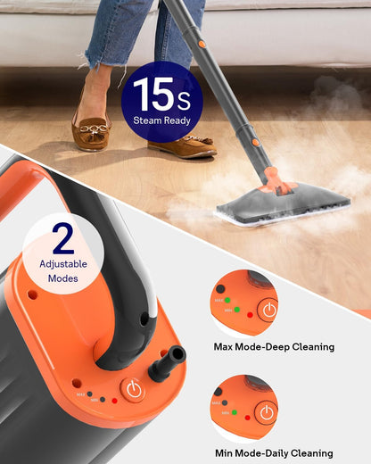 Skiennix Steam Mop Cleaner - 20-in-1 Wired Handheld Steamer with Detachable Water Tank & Microfiber Pads for Floor, Tile, Carpet Cleaning (Grey)