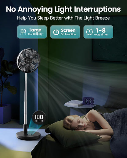 TriPole 12" Portable Rechargeable Standing Fan - Adjustable Height, Remote Control & Timer | 12000mAh Battery (Black)