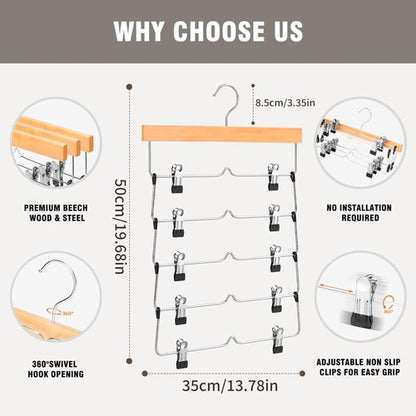 DOIOWN Skirt Hangers - Space-Saving Beechwood Design | 3-Pack Non-Slip Clips for Women’s Skirts